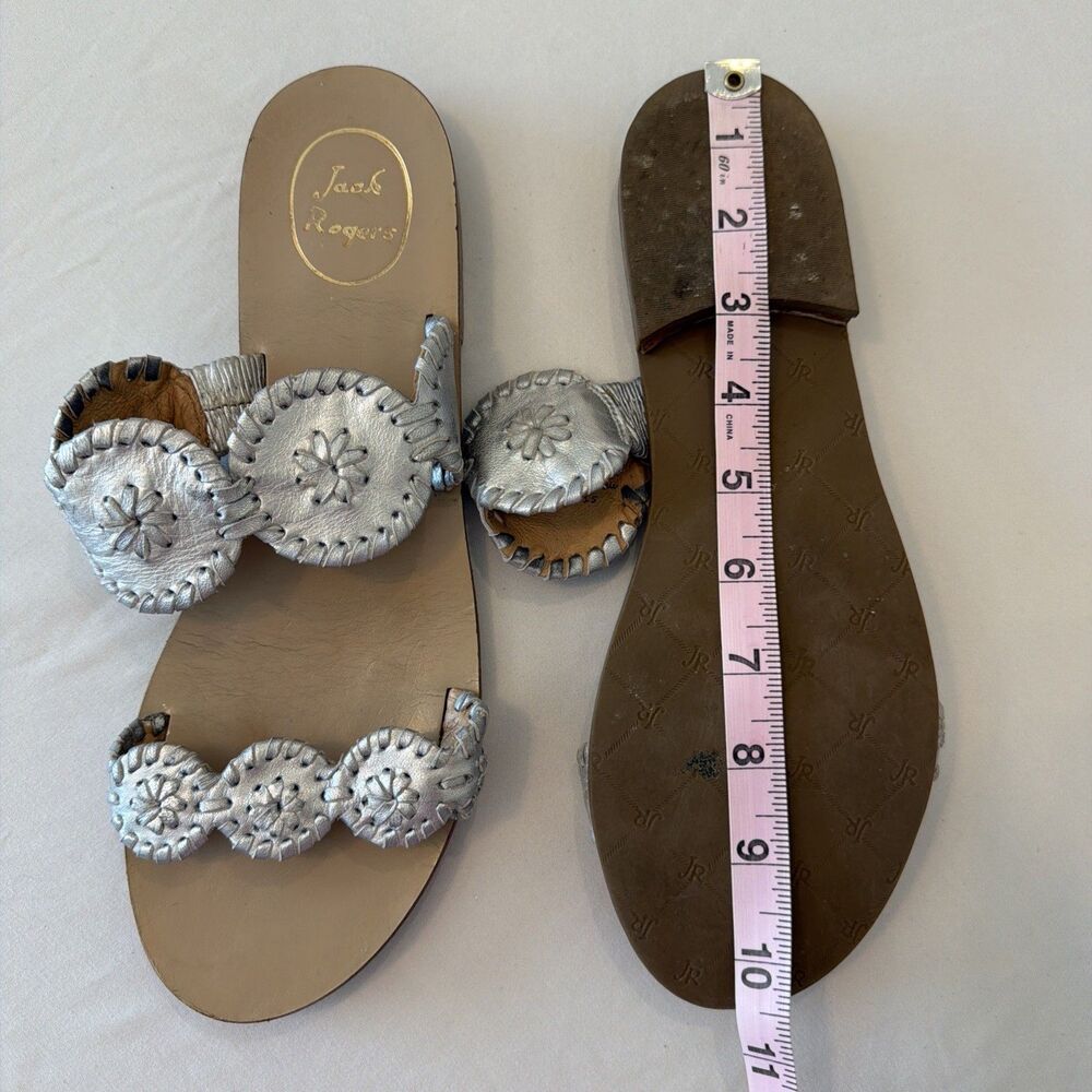 Jack Rogers Womens  Sz 10 Lauren Sandals Silver Leather EUC - Picture 9 of 12